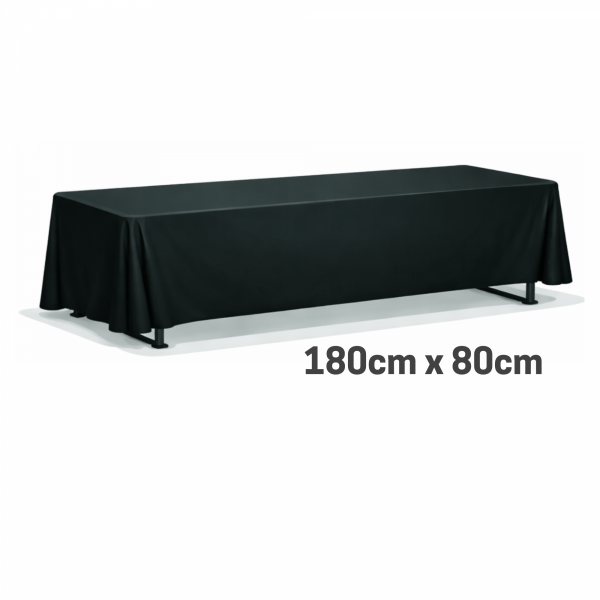 Tisch (180 cm × 80 cm) mit Tischdecke (220 cm × 130 cm schwarz)  (nur für Stände!)